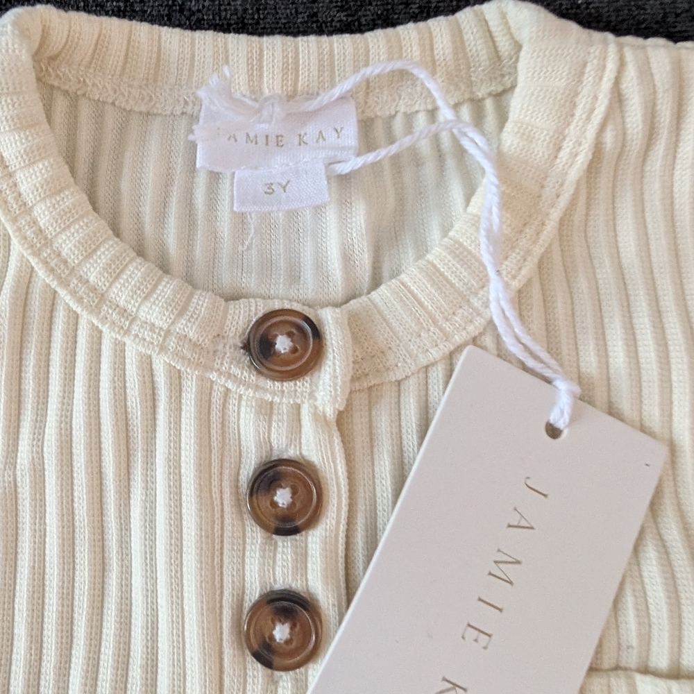 🟣2/$40🟣Jamie Kay Ivory Ribbed Button Top - Picture 3 of 5